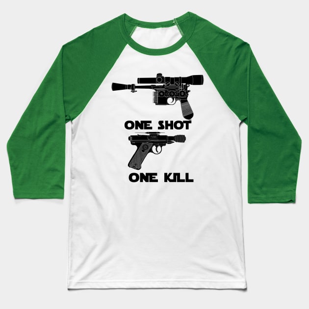 One Shot, One Kill Baseball T-Shirt by DistractedGeek